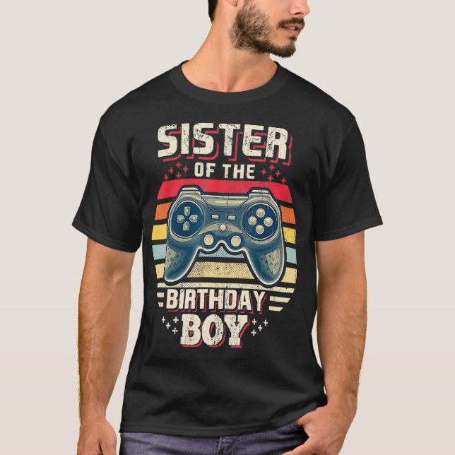 Camiseta Irmã do Birthday Boy Matching Video Game Bir (Frente)