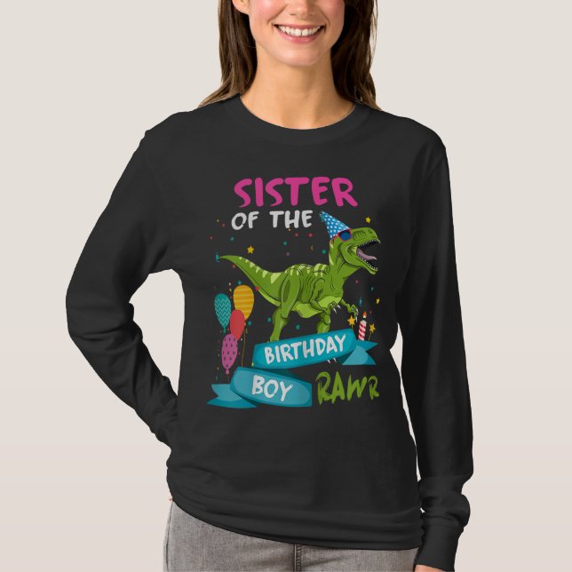 Camiseta Irmã do Birthday Boy TRex Matching Dinossaur (Frente)