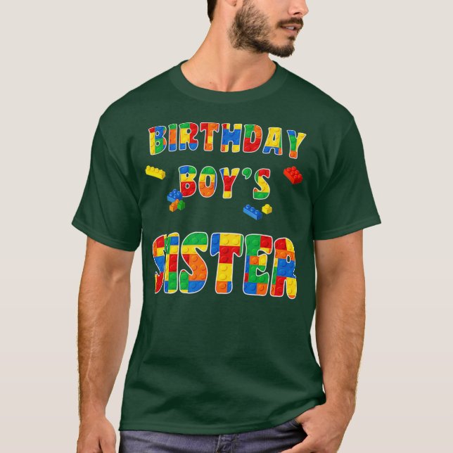 Camiseta Irmã Do Bloco De Construção Do Garoto De Aniversár (Frente)