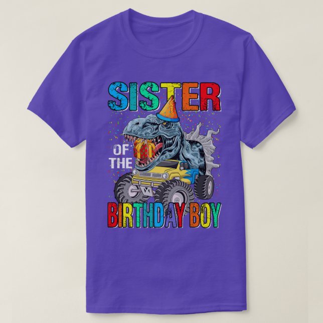 Camiseta Irmã Do Dinossauro Do Monstro Do Aniversário (Frente do Design)