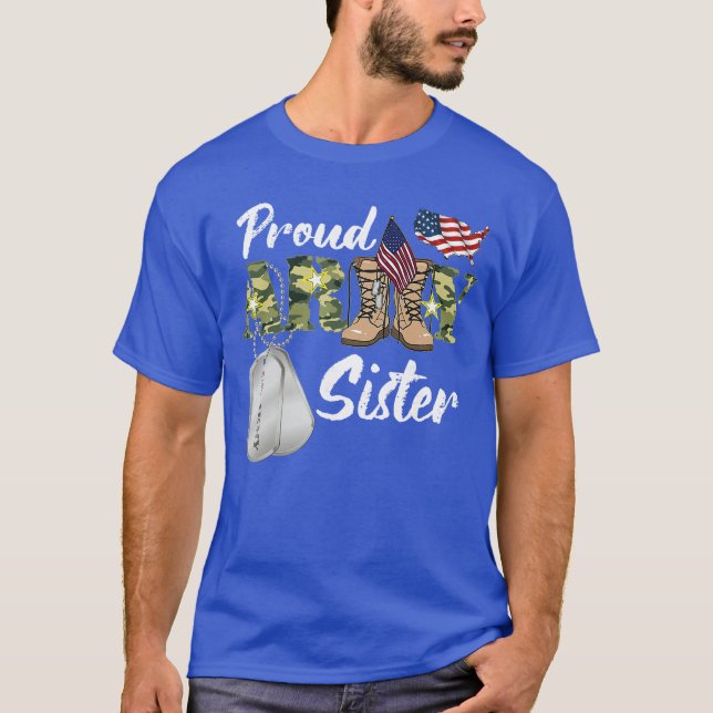 Camiseta Irmã do Exército Orgulhosa Irmã Militar com Cachor (Frente)