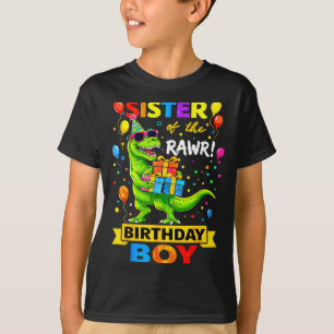 Camiseta Irmã do menino aniversariante t-rex dinossauro eng