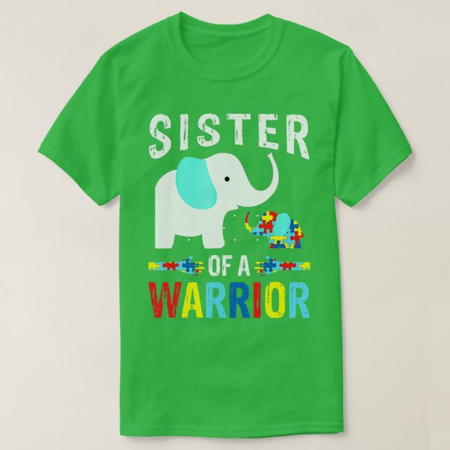 Camiseta Irmã Elefante De Quebra-cabeça De Guerreiro Autism (Frente do Design)