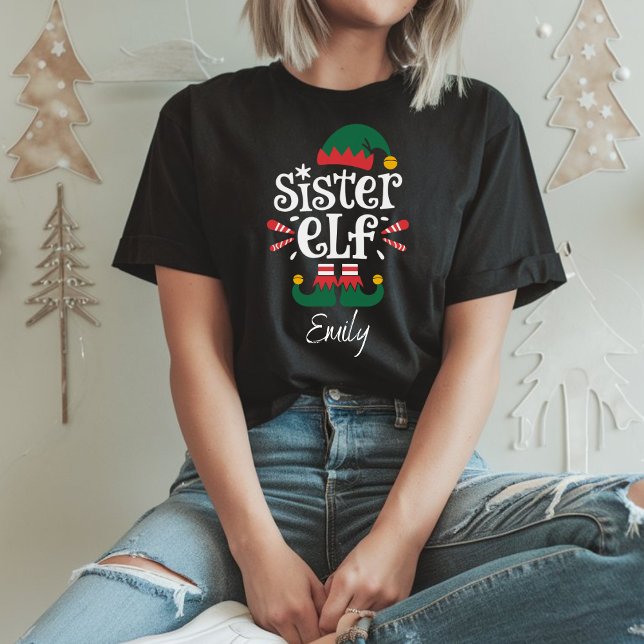 Camiseta Irmã Elf Funny Elf Correspondendo Presente de Nata (Criador carregado)