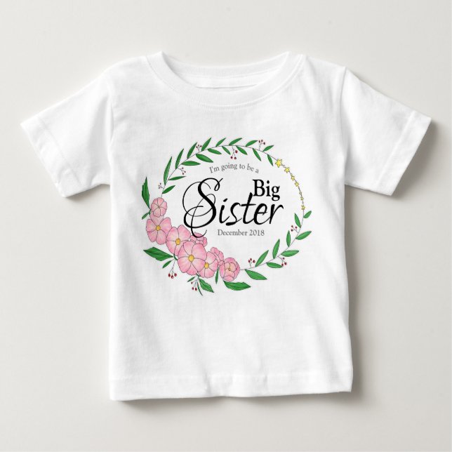 Camiseta Irmã Grande para ser Flor Wreath (Frente)