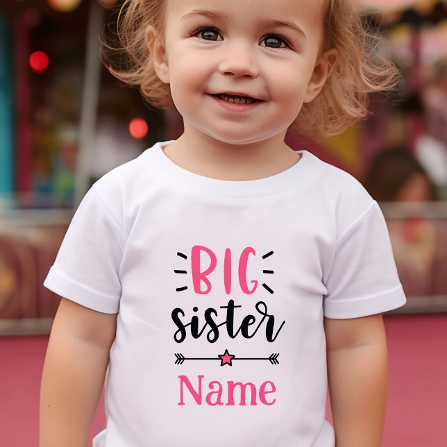 Camiseta Irmã Grande Personalizada Bonita (Cute Personalized Big Sister Baby T-shirt)