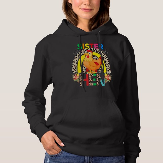 Camiseta Irmã Hen Flowers Cute Hen Leopard Rainbow Mãe (Frente)
