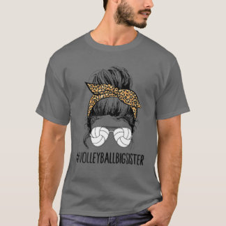 Camiseta Irmã Irmã de Voleibol Vida Mensageira Bun Leopardo