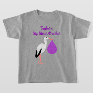 Camiseta Irmã/Irmão de Bebê de gênero neutro com cegonha Ro