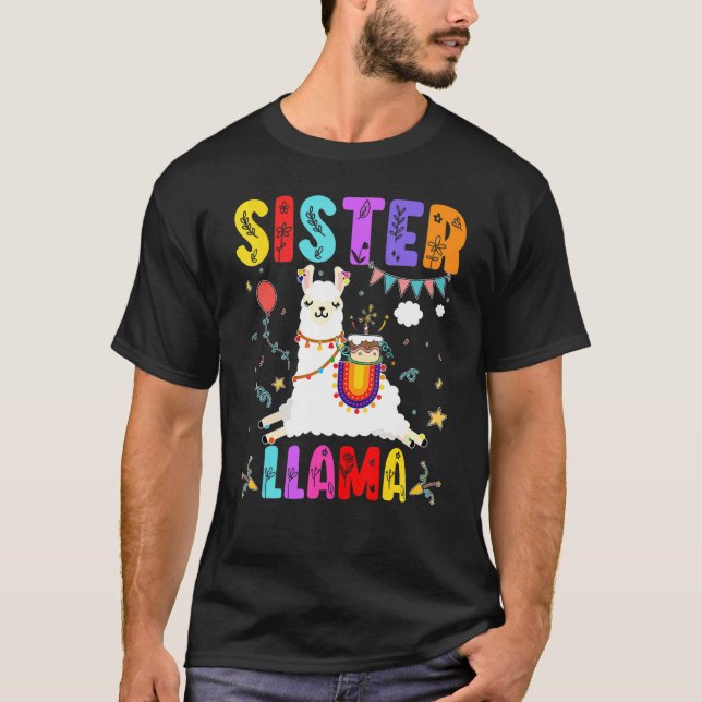Camiseta Irmã Llama Birthday Llama Alpaca Família Tema B (Frente)