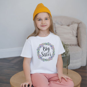 Camiseta Irmã Mais Velha Aquarela de Flores Meninas