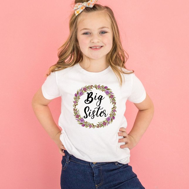 Camiseta Irmã Mais Velha Coroa de Flores Roxas Meninas (Criador carregado)
