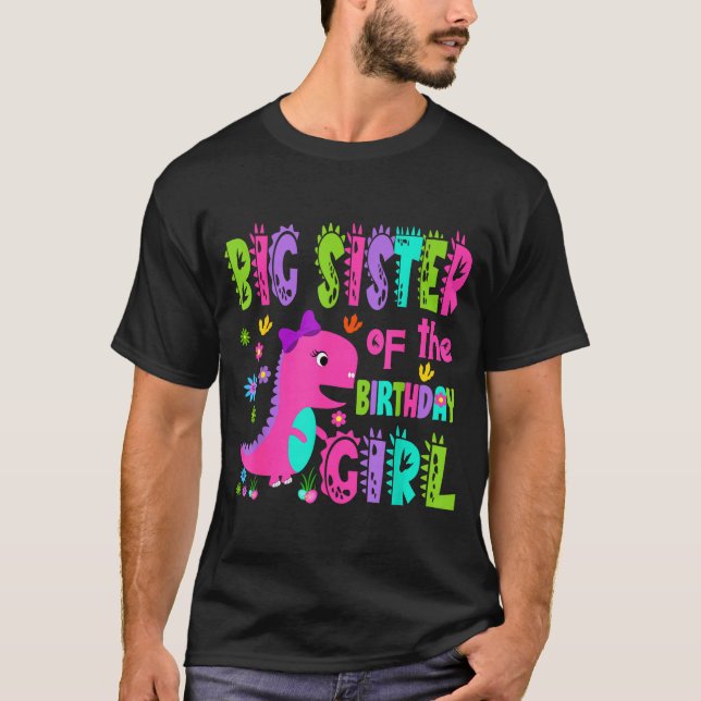 Camiseta Irmã mais velha da aniversariante saurus rex (Frente)