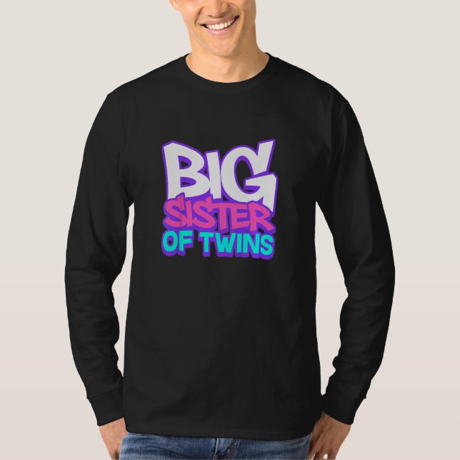 Camiseta Irmã Mais Velha de Gêmeos Anúncio de Gravidez Infa (Frente)