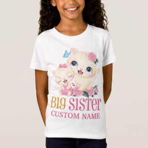 Camiseta Irmã Mais Velha Monograma Colorido e Gatos Fofos