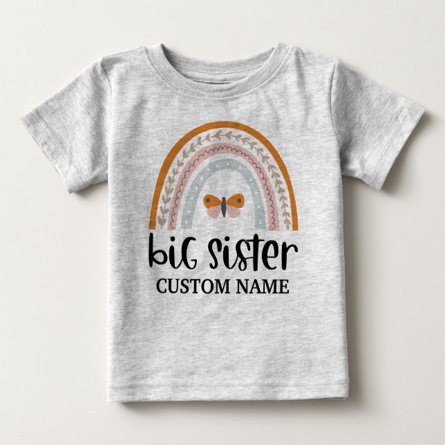 Camiseta Irmã Mais Velha Personalizada Boho Arco-íris & Bor (Frente)