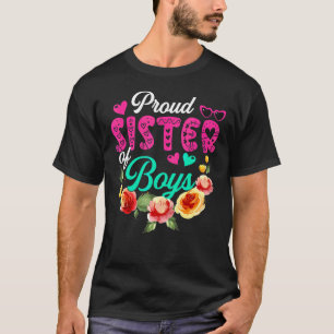 Camiseta Irmã Orgulhosa de Meninos Flores Bonitas Corações