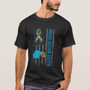 Camiseta Irmã Orgulhosa do Autismo Bandeira Americana Consc
