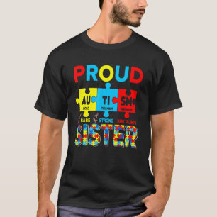 Camiseta Irmã Orgulhosa do Autismo Roupa de Coração do Auti