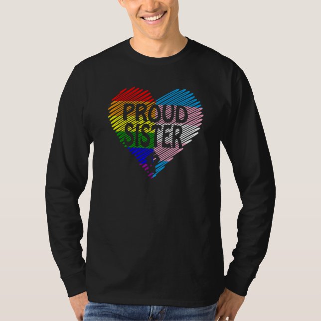 Camiseta Irmã Orgulhosa Lgbt Com Arco-Íris E Fla Transgêner (Frente)