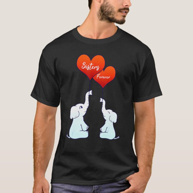 Camiseta Irmã para sempre Elefantes Heart Lov (Frente)