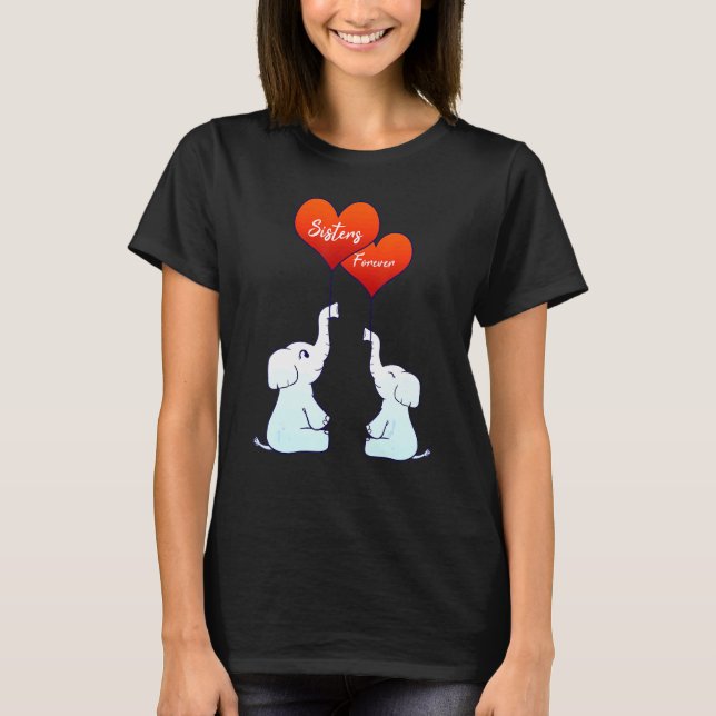 Camiseta Irmã para sempre Elefantes Heart Lov (Frente)