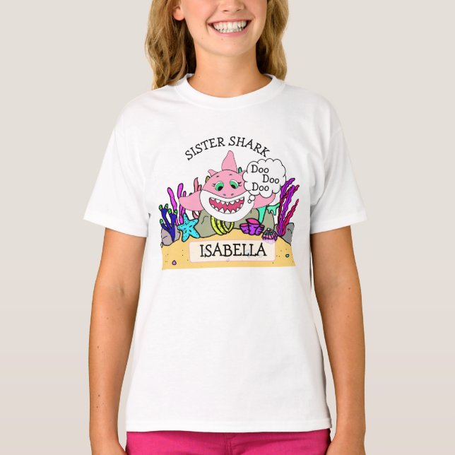 Camiseta Irmã Personalizada do Bebê de Tubarão (Frente)