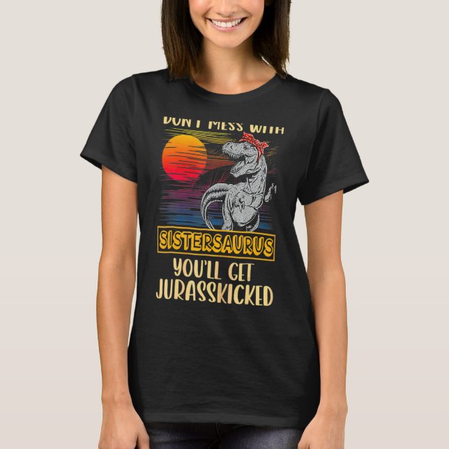 Camiseta Irmã Rex Dinossauros Mamãe Saurus (Frente)