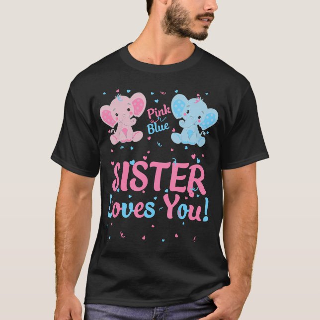 Camiseta Irmã Sexo Revele Elefante Cor-De-Rosa Ou Azul (Frente)