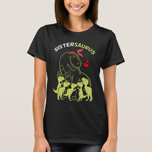 Camiseta Irmã Sistersaurus 5 Crianças Dinossauro Dia da Irm (Frente)