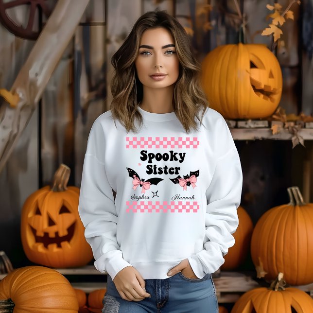 Camiseta Irmã Spooky Personalizada Nome Halloween Gift (Criador carregado)