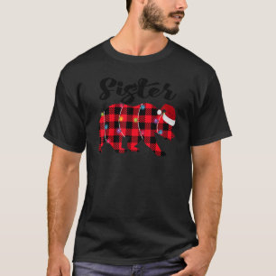Camiseta Irmã Urso Buffalo Xadrez Vermelha Luzes de Natal P