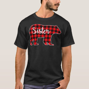 Camiseta Irmã Urso Vermelho Família de Xadrezes Corresponde