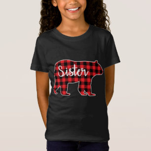 Camiseta Irmã Urso Vermelho Família de Xadrezes Corresponde