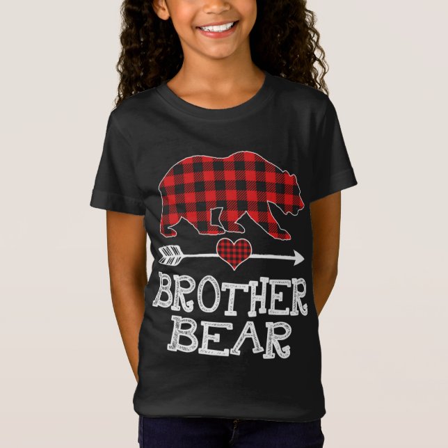 Camiseta Irmão Bear Natal Pajama Xadrez Vermelha Buffalo Fa (Frente)