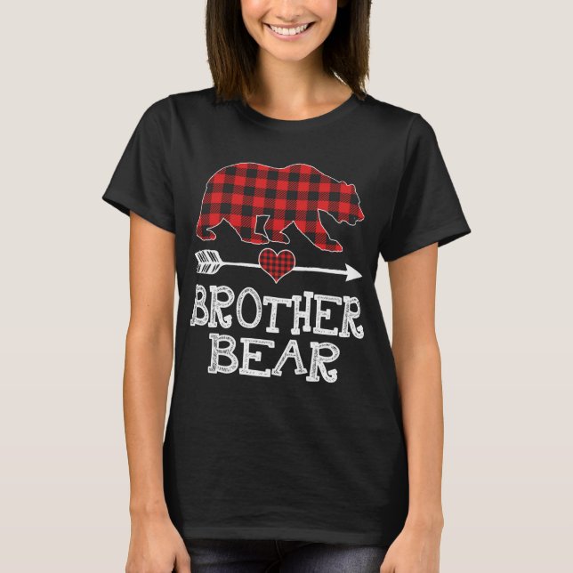 Camiseta Irmão Bear Natal Pajama Xadrez Vermelha Buffalo Fa (Frente)