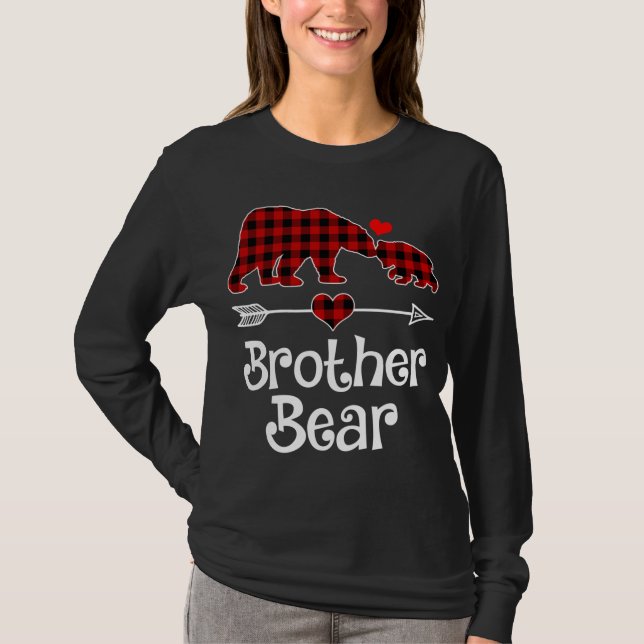 Camiseta Irmão Bear Natal Pajama Xadrez Vermelha Mães Buffa (Frente)