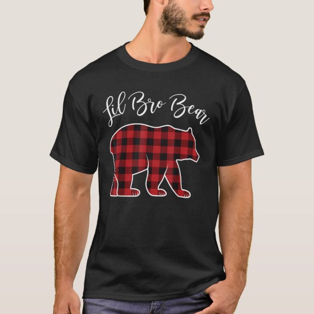 Camiseta Irmão Bear Pajama Red Buffalo Xmas Família Engraça (Frente)