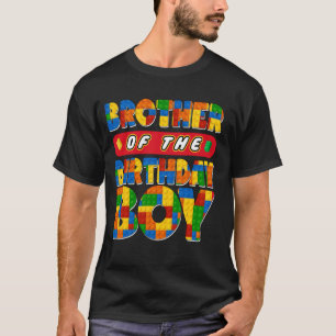 Camiseta Irmão Birthday Boy Building Bricks Festa da Famíli