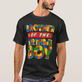 Camiseta Irmão Birthday Boy Building Bricks Festa da Famíli