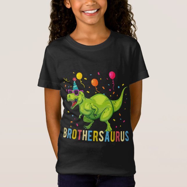 Camiseta Irmão Birthday Boy T Rex Dinossaur (Frente)