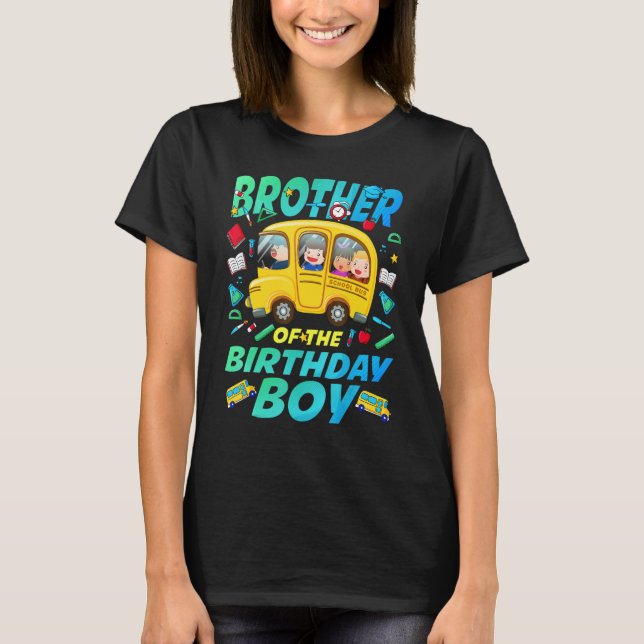 Camiseta Irmão da família Bday Bus School Boy Birthday (Frente)