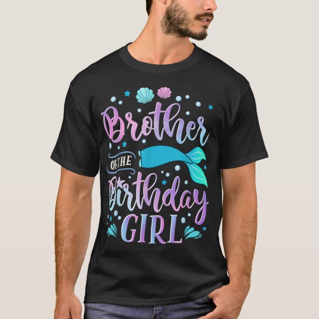 Camiseta Irmão da Família de Sereias da Birthday Girl (Frente)