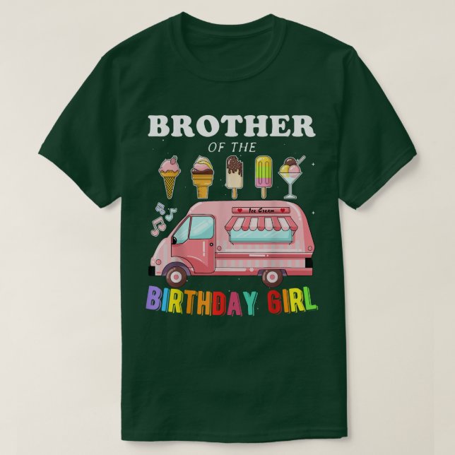 Camiseta Irmão Da Garota de Aniversário Sorvete Truck Bday (Frente do Design)