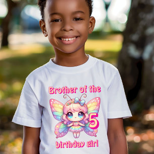Camiseta Irmão da menina de aniversário da fada borboleta a