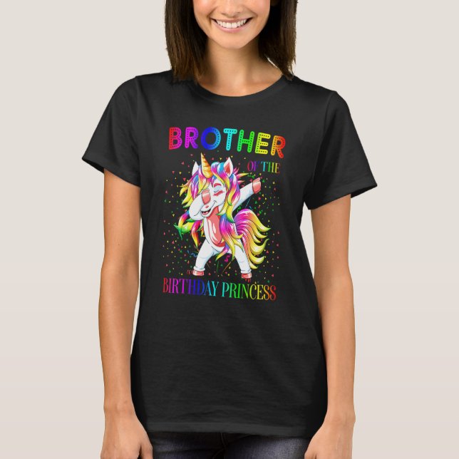 Camiseta Irmão Da Princesa Aniversário Dabbing Unicorn G (Frente)