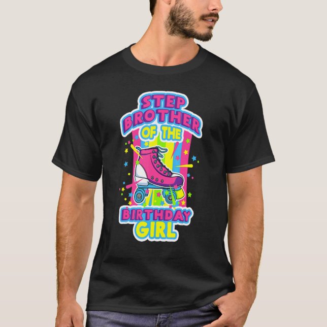 Camiseta Irmão Da Rapariga De Aniversário, Skates De Roller (Frente)