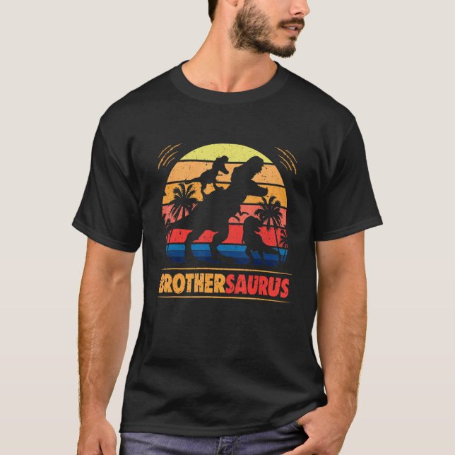 Camiseta Irmão Dinossaur Rex Brothersaurus 2 filhos Família (Frente)