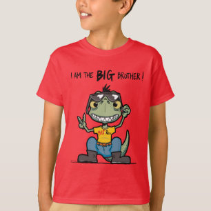 Camiseta Irmão Feliz Dinossauro Verde Vermelho