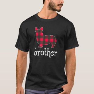 Camiseta Irmão Xadrez Vermelho Corgi Natal Família Combinan